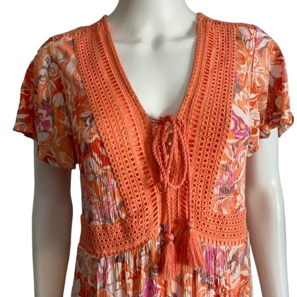 Torrid Lace Up Crinkle Gauze Floral Tea Length Dress 1X - Picture 6 of 7